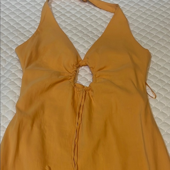 Zara Yellow Orange Sleeveless Tank Top with Cut Out Tie Front - Picture 4 of 7